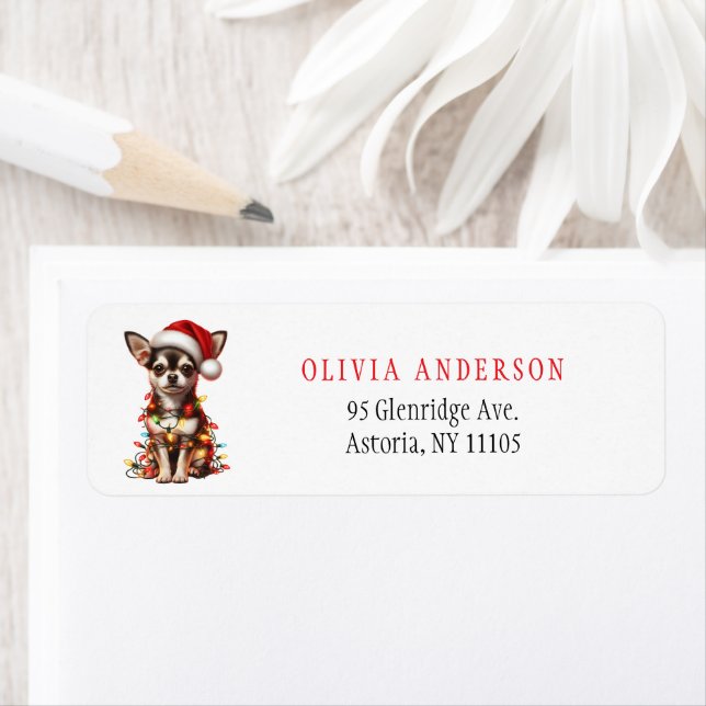 Chihuahua Dog tangled in Christmas lights  Return Address Label (Insitu)