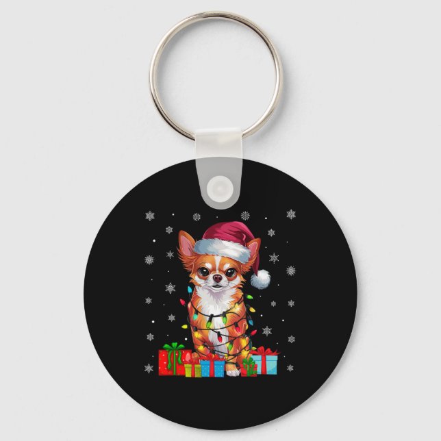 Chihuahua Dog Ugly Xmas Lights Santa Chihuahua Dog Key Ring (Front)