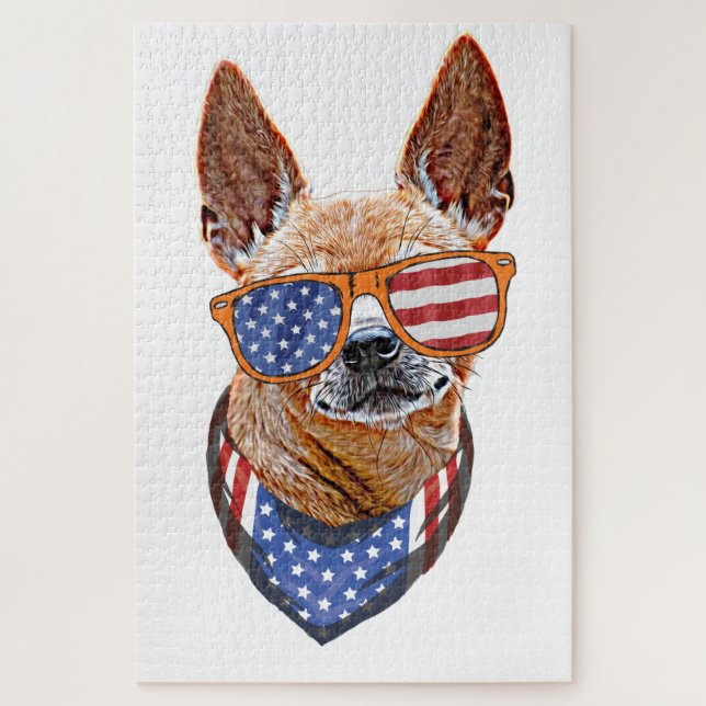 Chihuahua Dog USA American Independence 4th July Jigsaw Puzzle (Vertical)