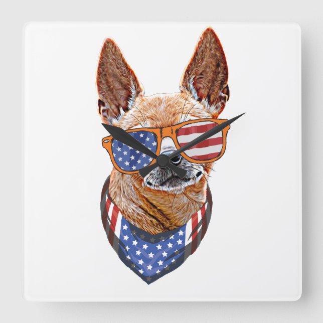 Chihuahua Dog USA American Independence 4th July Square Wall Clock (Front)