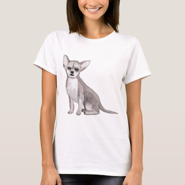 Chihuahua Dog Watercolor Art Painting T-Shirt (Front)