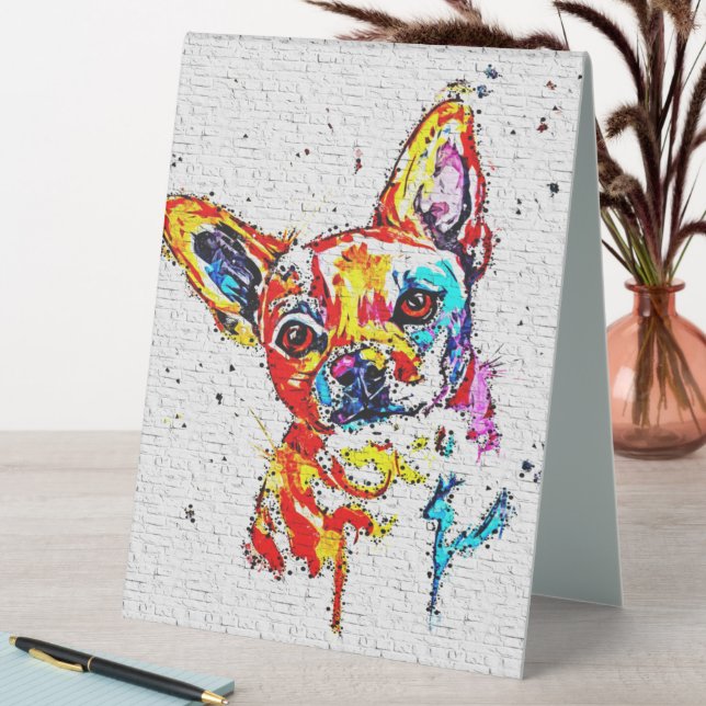 Chihuahua Dog Watercolor Portrait Colourful (In SItu (Table))