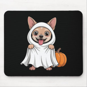 Chihuahua Dog Wearing A White Ghost Costume Dog Mouse Pad