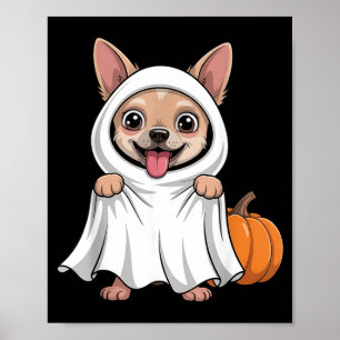 Chihuahua Dog Wearing A White Ghost Costume Dog Poster