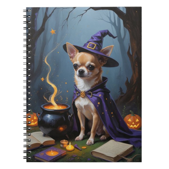 Chihuahua Dog Whimsical Halloween Painting Notebook (Front)