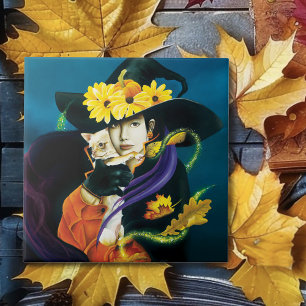 Chihuahua Dog Witch Halloween Ceramic Tile
