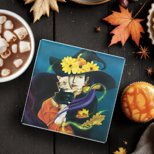 Chihuahua Dog Witch Halloween Glass Coaster
