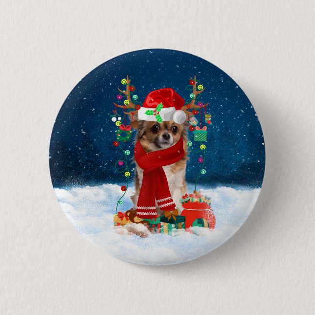 Chihuahua dog with Christmas gifts  6 Cm Round Badge (Front)