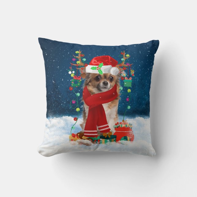 Chihuahua dog with Christmas gifts Cushion (Front)