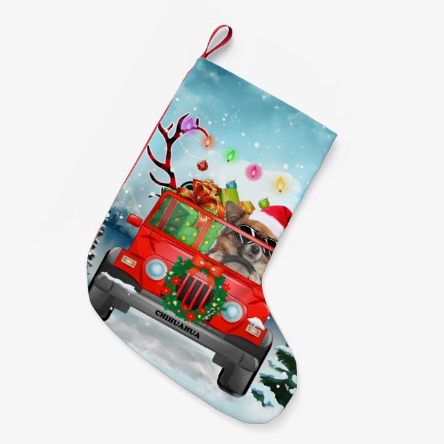 Chihuahua dog with Christmas gifts Small Christmas Stocking (Front (Hanging))