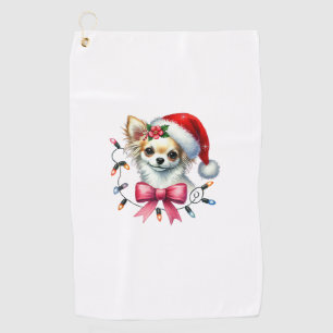 Chihuahua Dog With Coquette Bow Christmas Matching Golf Towel