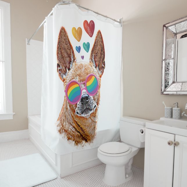 Chihuahua Dog with Hearts Valentine's Day  Shower Curtain (In Situ)