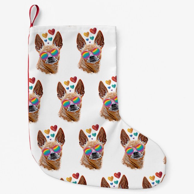 Chihuahua Dog with Hearts Valentine's Day Small Christmas Stocking (Front)