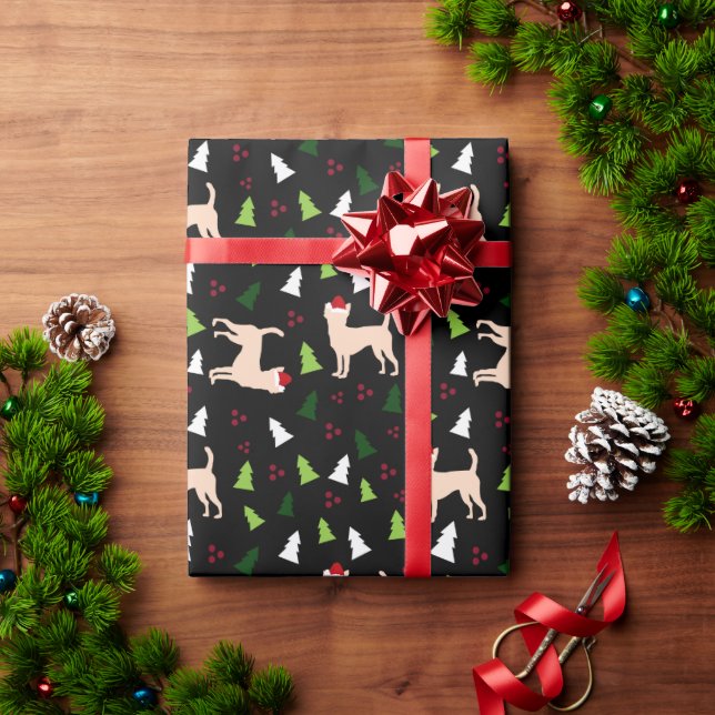 Chihuahua Dogs in Santa Hats Christmas BLACK Wrapping Paper (Holiday Gift)