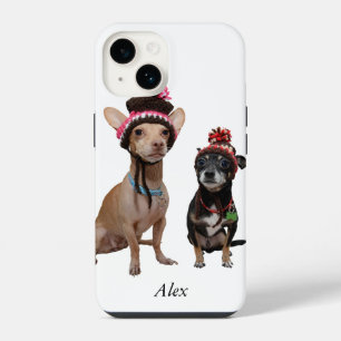 chihuahua dogs in winter hats with pom-poms iPhone case