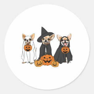 Chihuahua Dogs Lovers Ghost Witch Mummy Halloween Classic Round Sticker