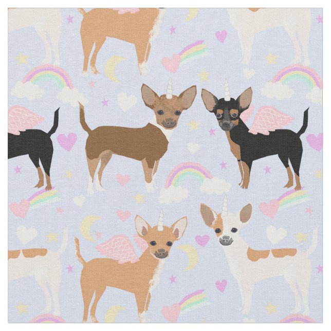 Chihuahua dogs unicorn pastel rainbow fabric (Close Up)