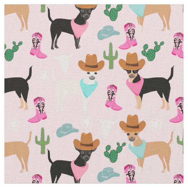 Chihuahua dogs western cowgirl pink southwest fabric (Close Up)