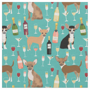 chihuahua dogs wine turquoise fabric