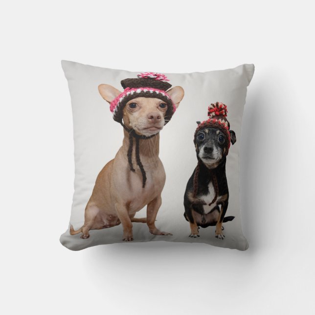 Chihuahua Dogs With Hats Photo Cushion (Front)