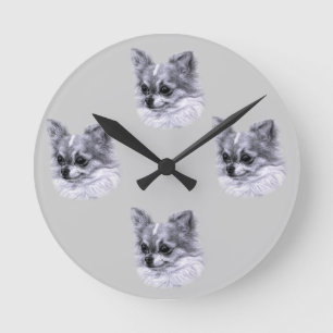 Chihuahua Drawing Round Clock