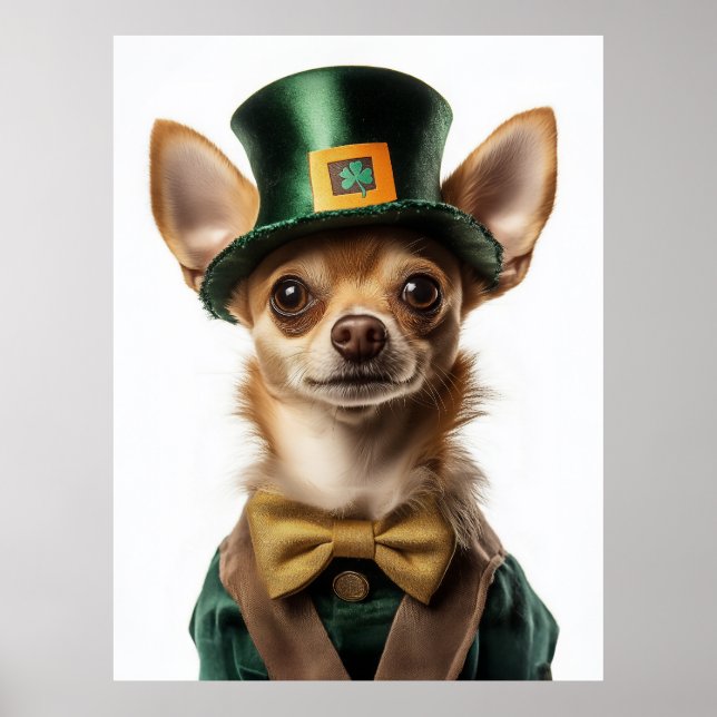 Chihuahua Dressed Leprechaun St. Patrick’s Day Poster (Front)