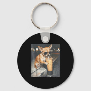 Chihuahua drinking iced coffee funny animal meme key ring