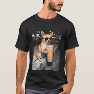 Chihuahua Drinking Iced Coffee Funny Animal Meme M T-Shirt