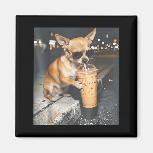 Chihuahua drinking iced coffee funny animal meme magnet