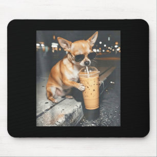 Chihuahua drinking iced coffee funny animal meme mouse pad