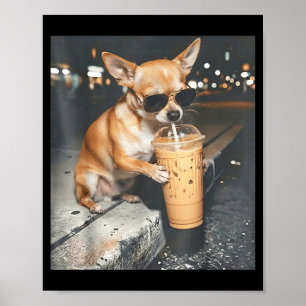 Chihuahua drinking iced coffee funny animal meme poster