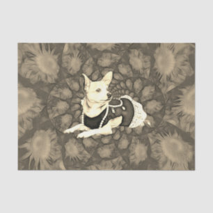 Chihuahua Floral Vintage Sepia Decoupage Dog Art Tissue Paper