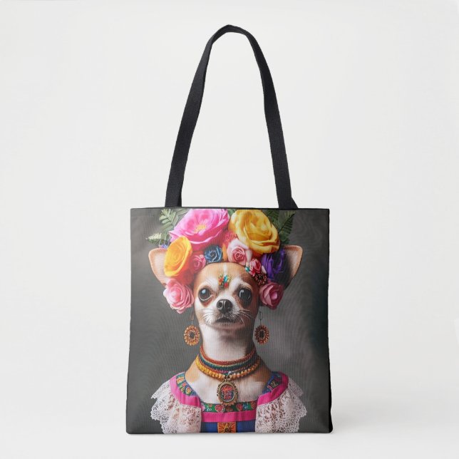 Chihuahua Frida Kalo Museum masterpiece Famous Art Tote Bag (Front)
