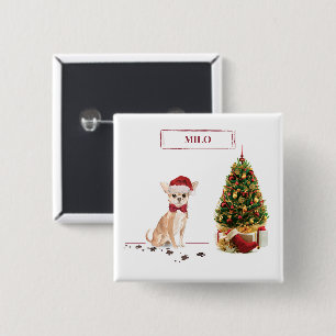 Chihuahua Funny Christmas Dog with Tree 15 Cm Square Badge