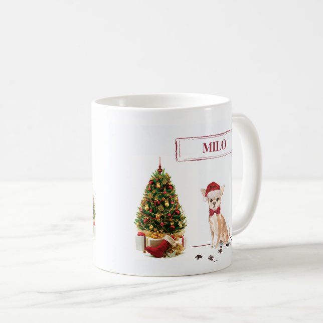 Chihuahua Funny Christmas Dog with Tree Coffee Mug (Front Right)