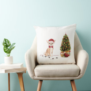 Chihuahua Funny Christmas Dog with Tree Cushion