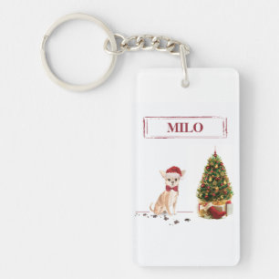 Chihuahua Funny Christmas Dog with Tree Key Ring