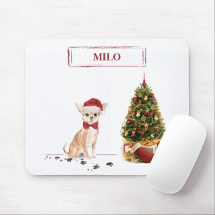 Chihuahua Funny Christmas Dog with Tree Mouse Pad