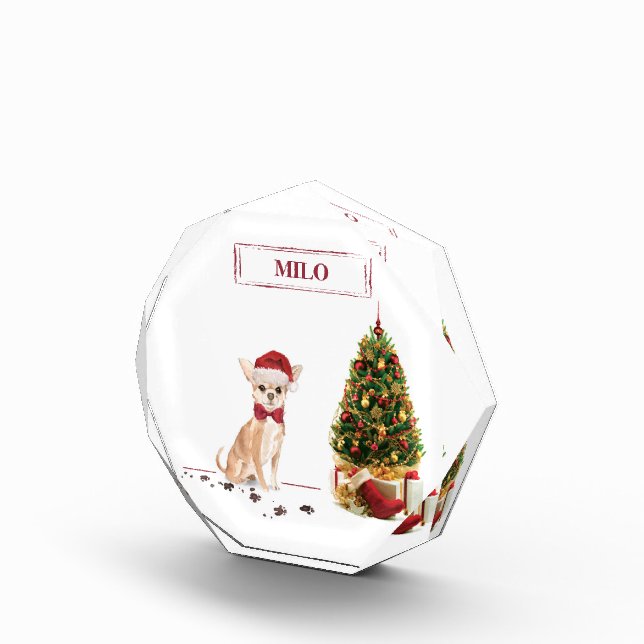 Chihuahua Funny Christmas Dog with Tree Photo Block (Right)