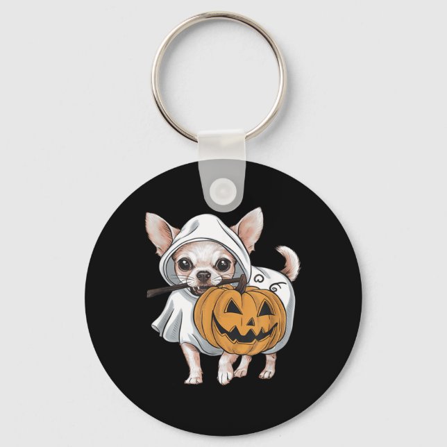 Chihuahua Ghost Dog Halloween Key Ring (Front)