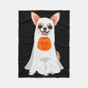 Chihuahua Ghost Pumpkin Halloween Fall Dog Lover W Fleece Blanket