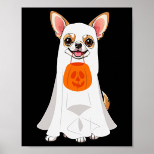 Chihuahua Ghost Pumpkin Halloween Fall Dog Lover W Poster