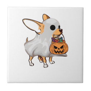 Chihuahua Ghost Pumpkin Halloween Shirt Ceramic Tile