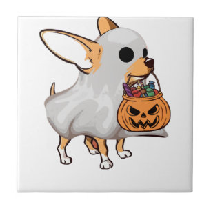Chihuahua Ghost Pumpkin Halloween Shirt Ceramic Tile