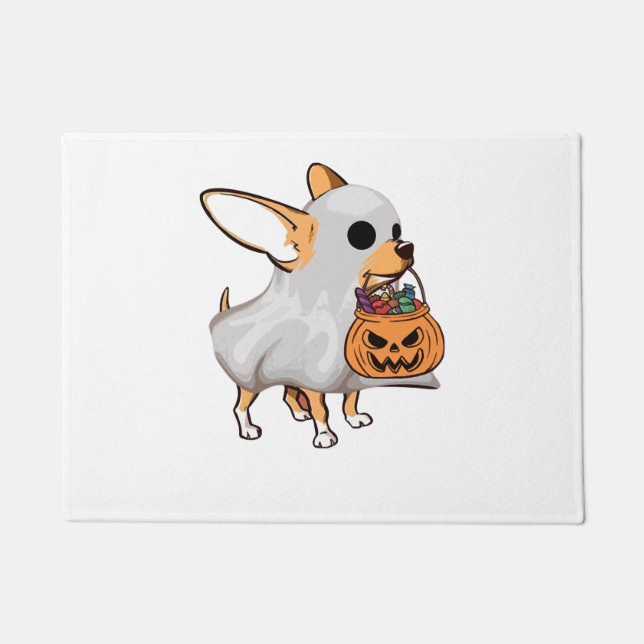 Chihuahua Ghost Pumpkin Halloween Shirt Doormat (Front)