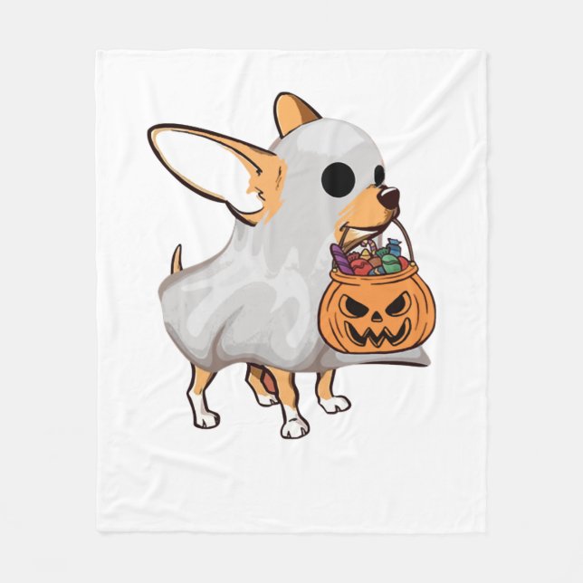 Chihuahua Ghost Pumpkin Halloween Shirt Fleece Blanket (Front)