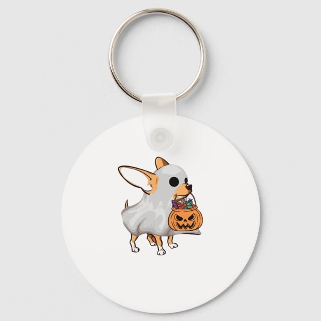 Chihuahua Ghost Pumpkin Halloween Shirt Key Ring (Front)