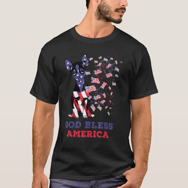 Chihuahua God Bless America Flags Happy 4th Of Jul T-Shirt (Front)