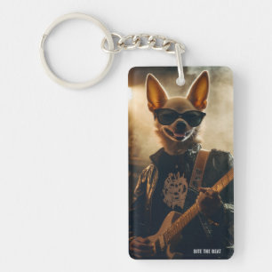 Chihuahua Guitarist Rock Stage Lights Keychain