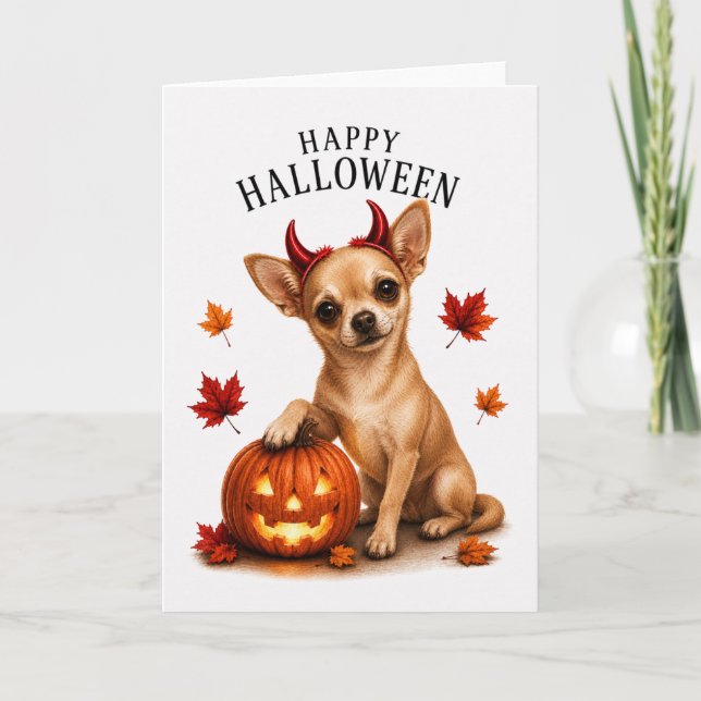 Chihuahua Halloween Devil Dog Card (Front)